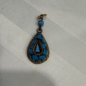 Vintage Blue and Gold Teardrop Pendant Necklace